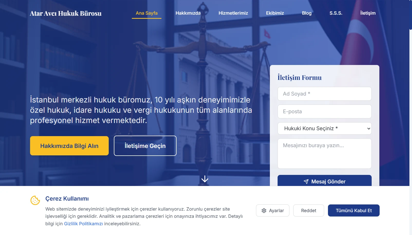 The Atar Avcı Hukuk Bürosu website as built by Velkina